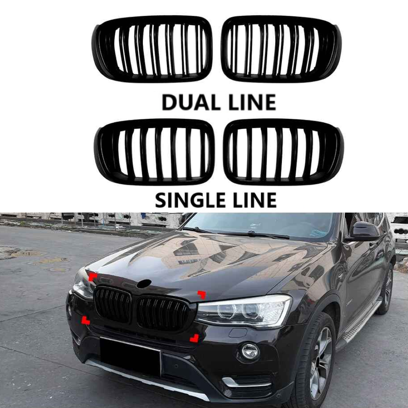 Car Craft Compatible With Bmw X3 F25 Lci 2014-2017 Front Bumper Show Gril Glossy Black Dual Line