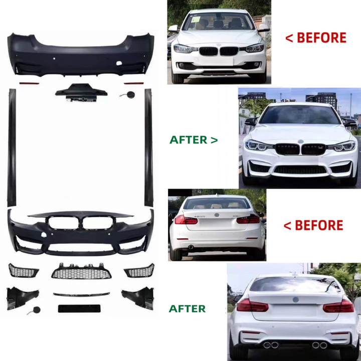 Car Craft Compatible With Bmw 3 Series F30 2012-2018 Upgrade Convert To F80 M3 M4 Bodykit Front Rear Bumper Side Short Skirts Splitter Diffufser Set F30/35-024
