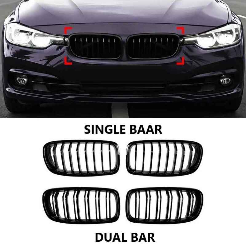 Car Craft Compatible With Bmw 3 Series F30 F80 2012-2018 M3 M4 Front Bumper Show Mesh Grill Dual Line Bar Zst-1329 Dual Glossy Black - CAR CRAFT INDIA