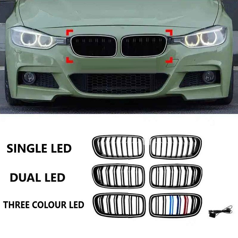 Car Craft Compatible With Bmw 3 Series F30 F80 2012-2018 M3 M4 Front Bumper Show Mesh Grill Single Line Bar Illuminated Led Light Zst-1329 Single Led Glossy Black - CAR CRAFT INDIA