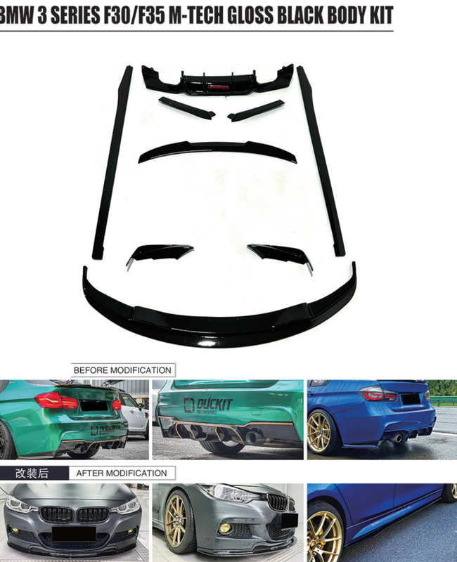 Car Craft Comptible With Bmw 3 Series F30 2012-2018 M Tech Front Bumper Upgraded Bodykit Body Kit Skirts Splitter Front Rear Lip Diffuser Side Skirts Spoiler Trims Cannards Vten Style CC-9087