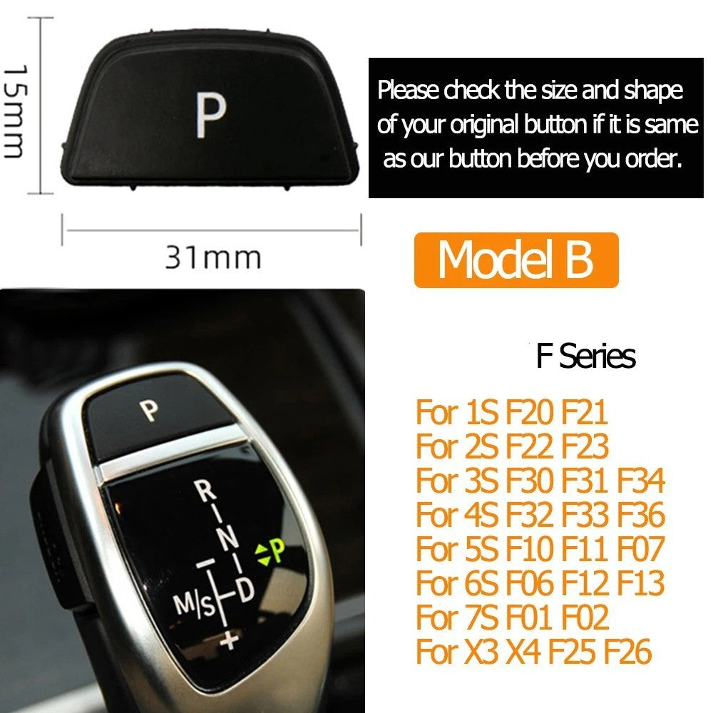 Car Craft Compatible With Bmw 1 2 3 4 5 6 7 Series F20 F30 F34 F10 F07 F06 F12 F01 F02 X3 X4 F25 F26 X5 X6 F15 F16 Gear Shift Lever Auto Parking Switch Letter P Button Cover Model B Black