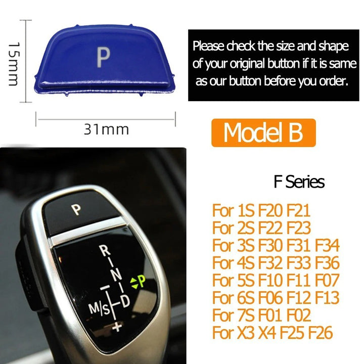 Car Craft Compatible With Bmw 1 2 3 4 5 6 7 Series F20 F30 F34 F10 F07 F06 F12 F01 F02 X3 X4 F25 F26 X5 X6 F15 F16 Gear Shift Lever Auto Parking Switch Letter P Button Cover Model B Blue