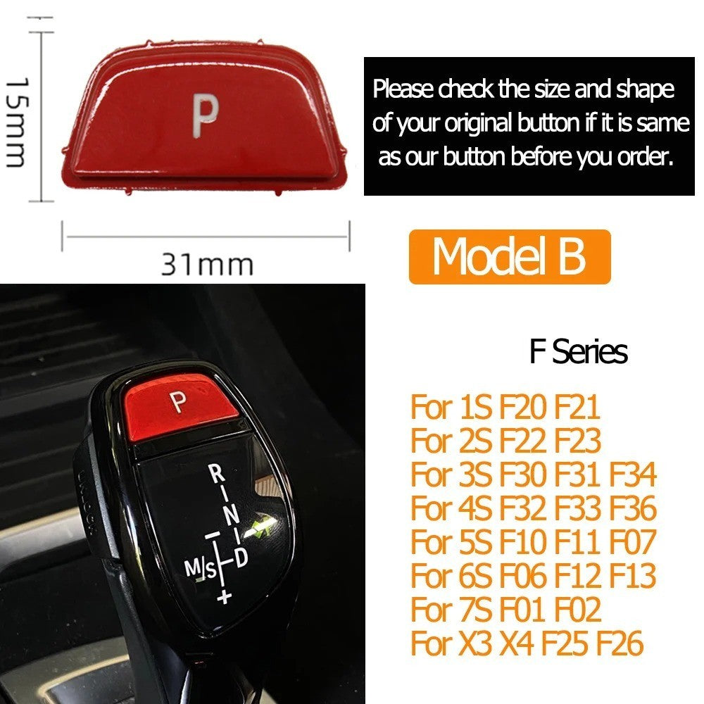 Car Craft Compatible With Bmw 1 2 3 4 5 6 7 Series F20 F30 F34 F10 F07 F06 F12 F01 F02 X3 X4 F25 F26 X5 X6 F15 F16 Gear Shift Lever Auto Parking Switch Letter P Button Cover Model B Red