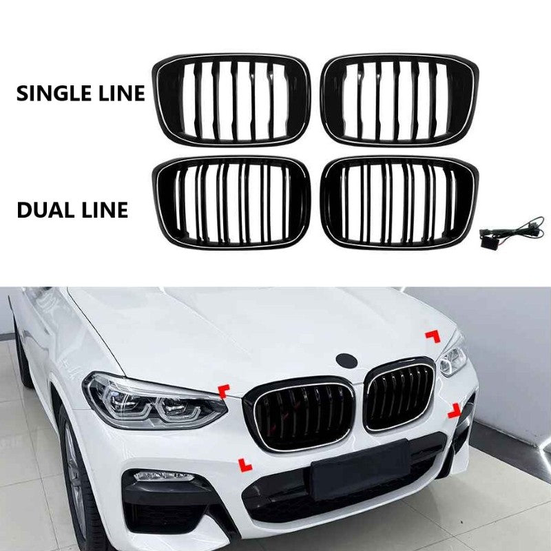 Car Craft Compatible With Bmw X3 G01 X4 G02 Pre-facelift 2018-2022 Front Bumper Illuminated Led Light Show Mesh Grill Double Line Bar Zst-1461 Dual Led Glossy Black - CAR CRAFT INDIA