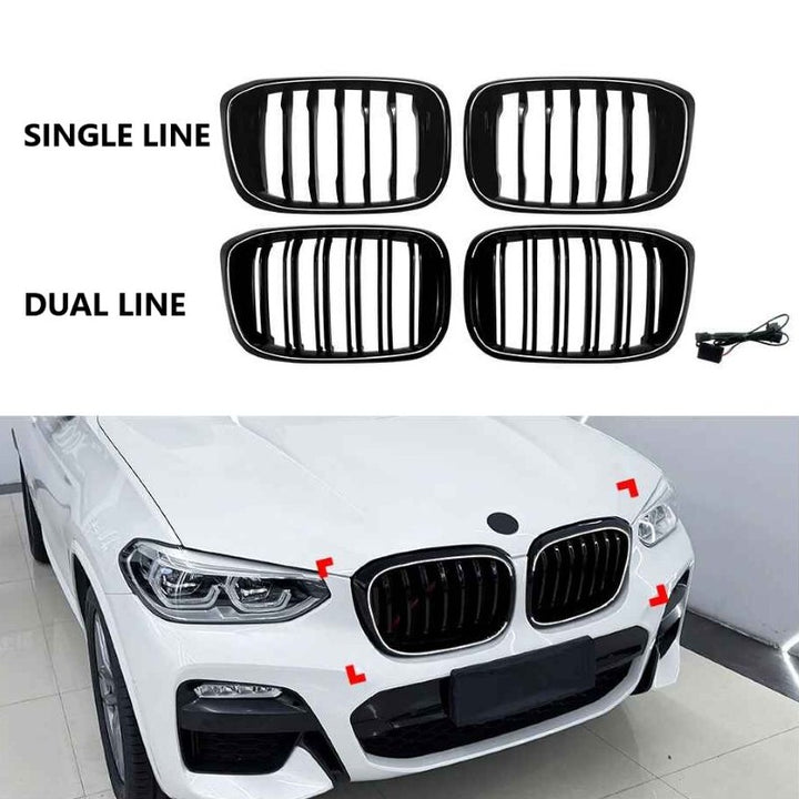 Car Craft Compatible With Bmw X3 G01 X4 G02 Pre-facelift 2018-2022 Front Bumper Illuminated Led Light Show Mesh Grill Single Line Bar Zst-1461 Single Led Glossy Black - CAR CRAFT INDIA