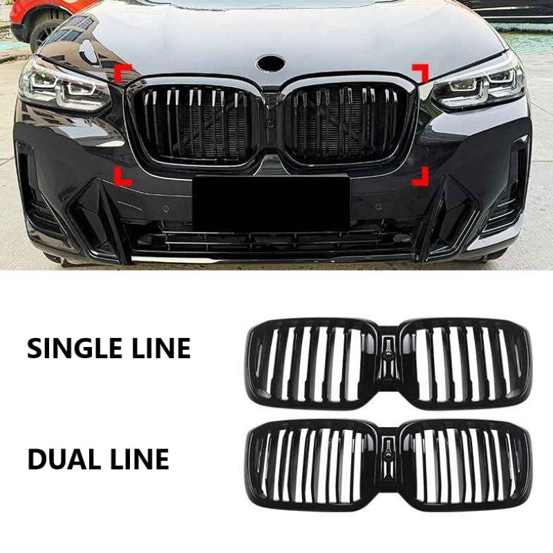 Car Craft Compatible With Bmw X3 G01 X4 G02 Lci 2022-2024 Front Bumper Show Mesh Grill Dual Line Bar Zst-1462 Dual Glossy Black - CAR CRAFT INDIA