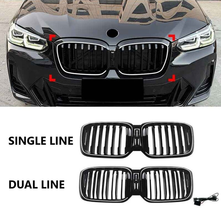 Car Craft Compatible With Bmw X3 G01 X4 G02 Lci 2022-2024 Front Bumper Illuminated Led Light Show Mesh Grill Dual Line Bar Zst-1462 Dual Led Glossy Black - CAR CRAFT INDIA
