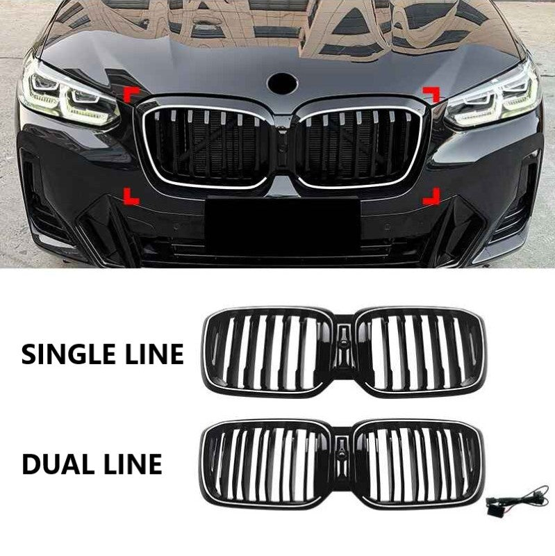 Car Craft Compatible With Bmw X3 G01 X4 G02 Lci 2022-2024 Front Bumper Illuminated Led Light Show Mesh Grill Single Line Bar Zst-1462 Single Led Glossy Black - CAR CRAFT INDIA