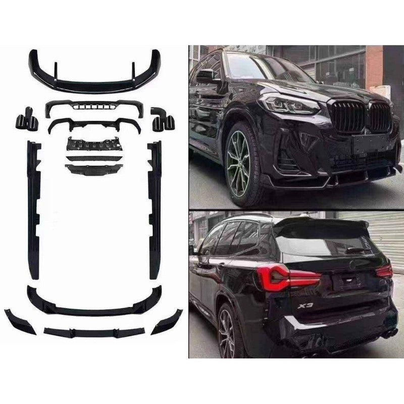 Car Craft Compatible With Bmw X3 G01 G08 Lci 2022-2025 M Sport Mp M Performance Bumper Upgrade Convert To M Sport X3m Black Samurai Bodykit Diffuser Exhaust Tip Pipe G01/08-028 Gc