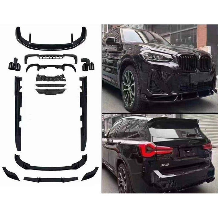 Car Craft Compatible With Bmw X3 G01 G08 Lci 2022-2025 M Sport Mp M Performance Bumper Upgrade Convert To M Sport X3m Black Samurai Bodykit Diffuser Exhaust Tip Pipe G01/08-028 Gc