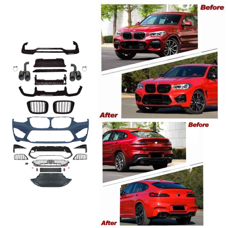 Car Craft Compatible With Bmw X4 G02 2018-2021 Upgrade Convert To M Sport M Performance X4m Bodykit Body Kit Front Bumper Splitter Grill Lip Diffuser Exhaust Pipe Tip 25i Gc G02 003