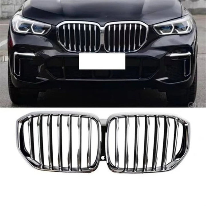 Car Craft Compatible With Bmw X5 G05 2019-2022 M Sport Mt M Tech Front Bumper Show Grill Single Silver Chrome Gc G05 G18 001