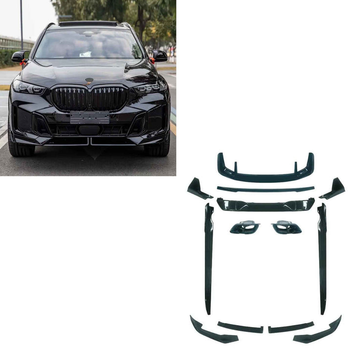 Car Craft Compatible With Bmw X5 G05 Lci 2023+ M Sport Mp M Performance Mt M Tech Bumper Upgrade Convert To X5m Aero Black Samurai Bodykit Diffuser Exhaust Front Lip Spoiler Splitter G05/g18-022 Gc