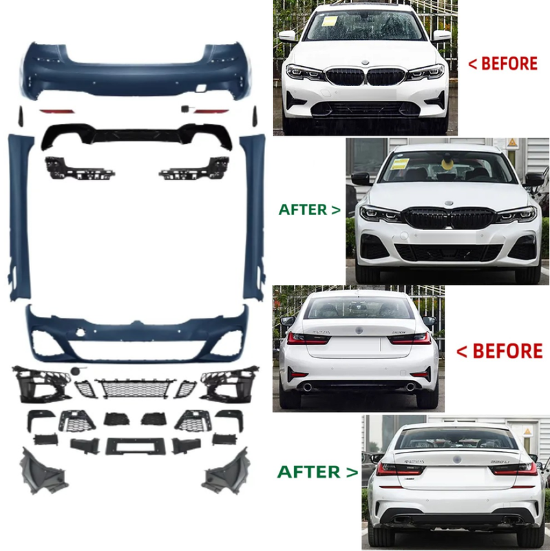 Car Craft Compatible With Bmw 3 Series G20 2019-2022 Upgrade Facelift Convert To M Performance M Sport M Tech M-tech Bodykit Bumper Body Kit Front Rear Bumper Assembly Side Skirt Splitter Diffuser Lip Gc G20/28-009