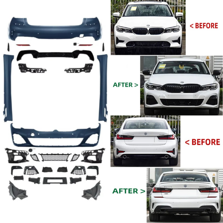 Car Craft Compatible With Bmw 3 Series G20 2019-2022 Upgrade Facelift Convert To M Performance M Sport M Tech M-tech Bodykit Bumper Body Kit Front Rear Bumper Assembly Side Skirt Splitter Diffuser Lip Gc G20/28-009