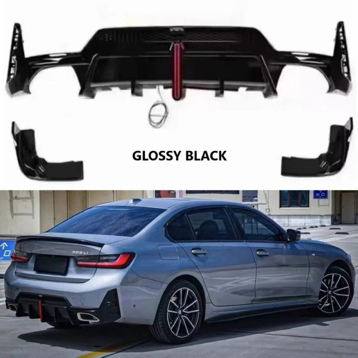 Car Craft Compatible With Bmw 3 Series G20 G28 Lci 2023-2026 M Sport M340i After Rear Bumper Lip Diffuser Splitter Skirts Trim V Ten Vten Style With Led Light - CAR CRAFT INDIA
