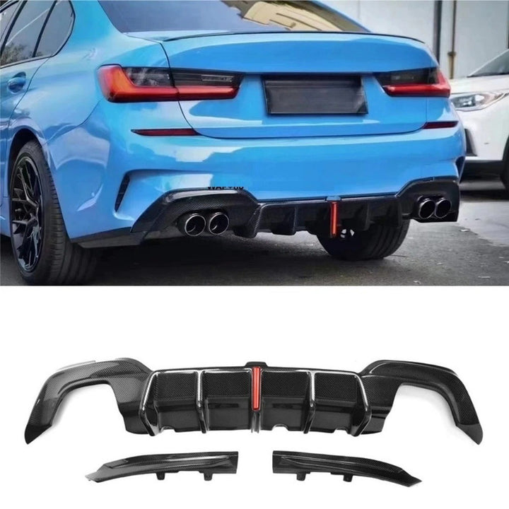 Car Craft Compatible With Bmw 3 Series G20 2019-2023 M Sport Rear Bumper Real Carbon Fiber Lip Diffuser Skirts Splitter F1 Style With Led Light - CAR CRAFT INDIA