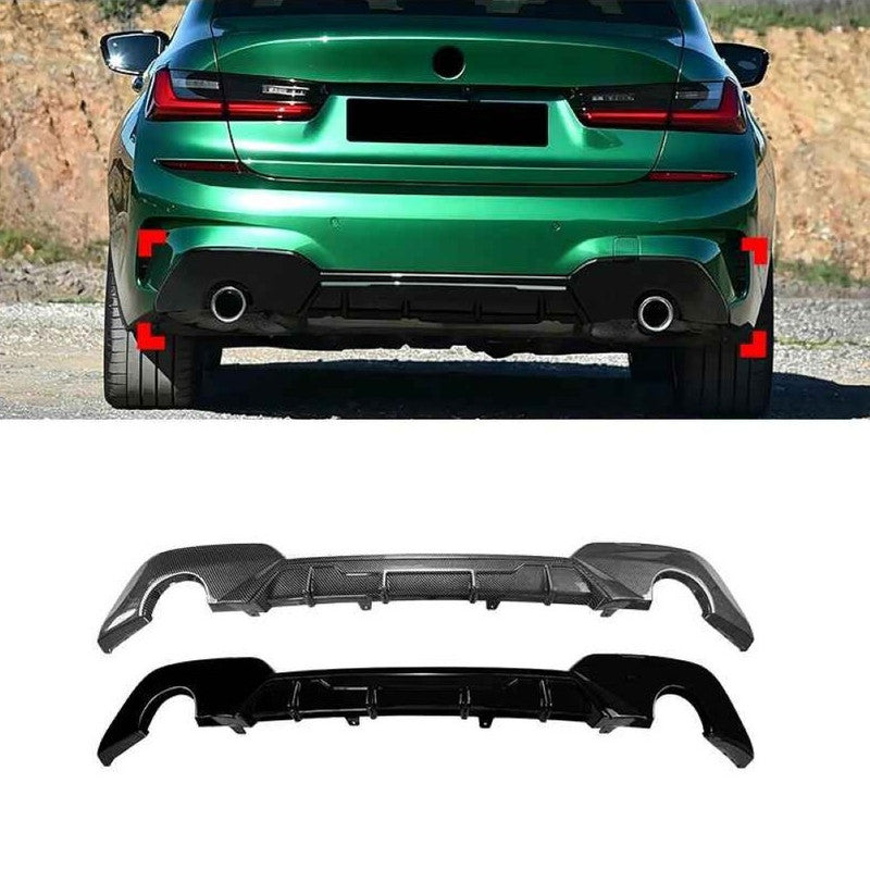 Car Craft Compatible With Bmw 3 Series G20 Pre-facelift M Sport 2019-2022 Rear After Bumper Lip Spliter Skirt Diffuser For Circle Exhaust 0-0 Glossy Black Zst-1544 Gb