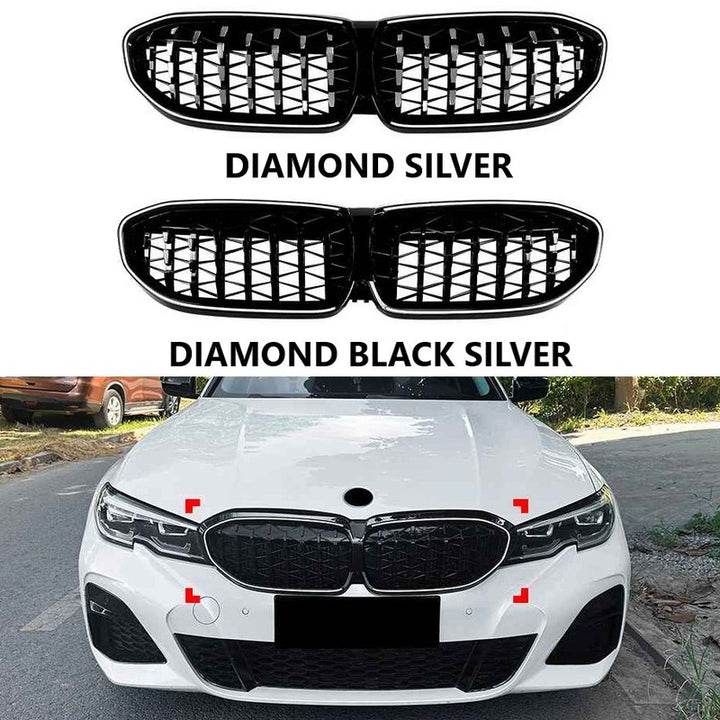 Car Craft Compatible With Bmw 3 Series G20 G21 Pre-facelift 2019-2022 Front Bumper Show Gril Diamond Black With Led Light