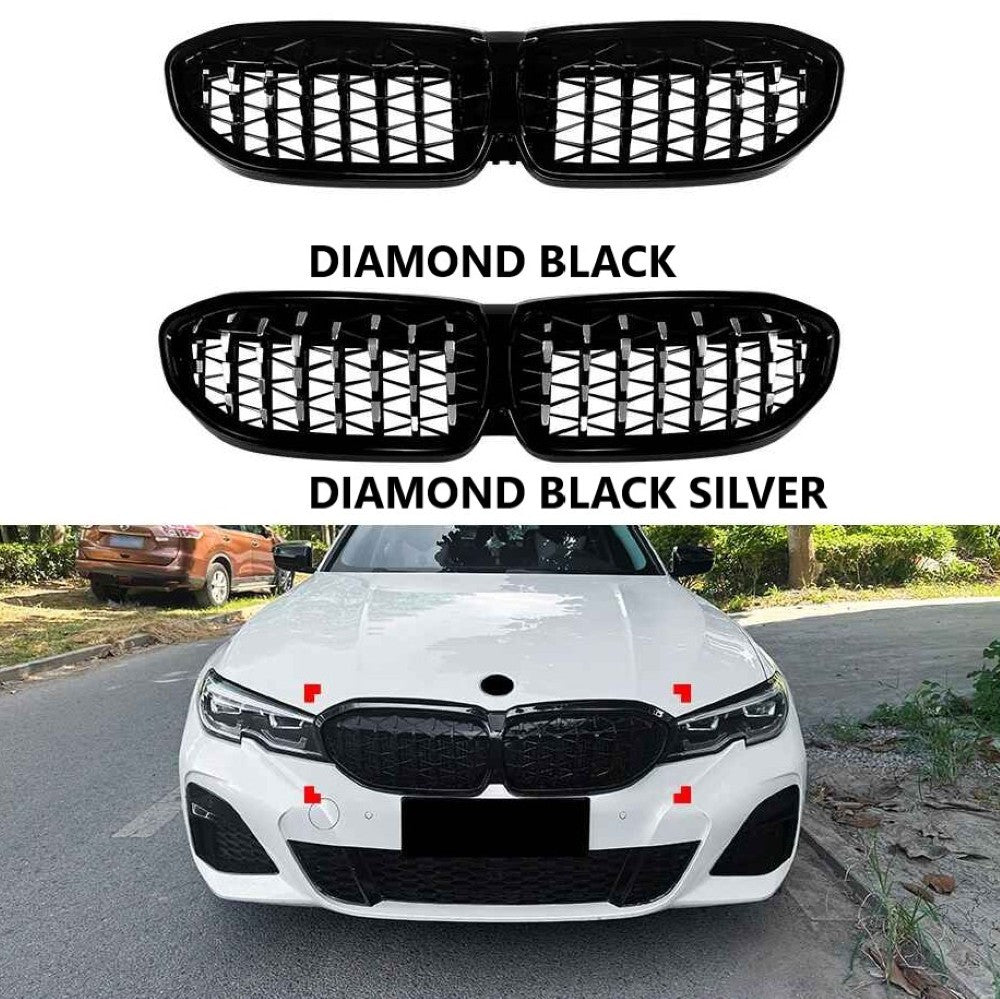 Car Craft Compatible With Bmw 3 Series G20 G21 Pre-facelift 2019-2022 Front Bumper Show Gril Diamond Silver Black