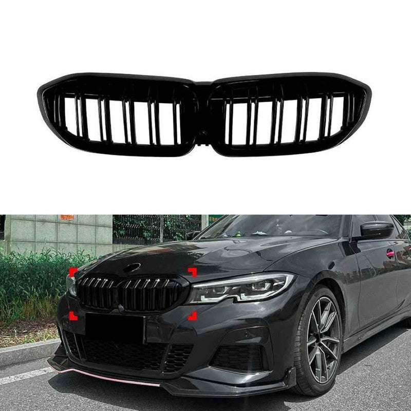 Car Craft Compatible With Bmw 3 Series G20 G21 Pre-facelift 2019-2022 Front Bumper Show Gril Glossy Black Dual Line