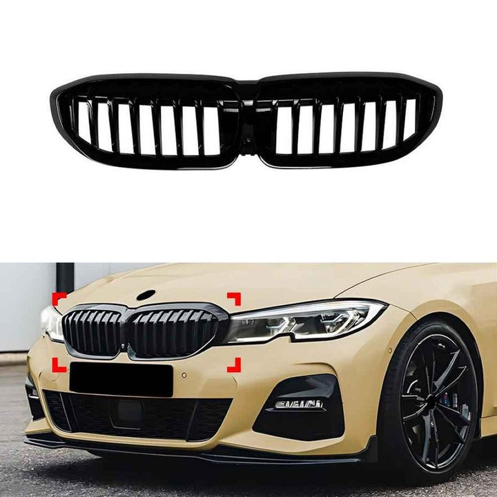 Car Craft Compatible With Bmw 3 Series G20 G21 Pre-facelift 2019-2022 Front Bumper Show Gril Glossy Black Single Line