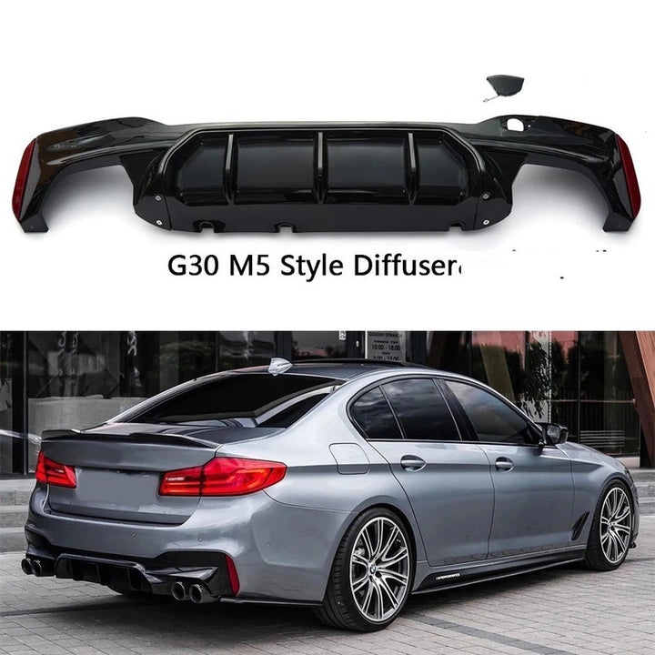 Car Craft Compatible With Bmw 5 Series Lci G30 G38 F90 2021-2023 M Sport M5 Rear Bumper Lip Diffuser Skirt 3 Line G30/38-031/032 Cf Carbon Fiber Look