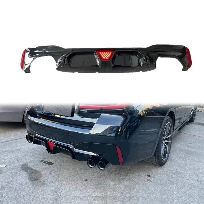 Car Craft Compatible With Bmw 5 Series G30 G38 F90 2018-2023 M Sport M5 Rear Bumper Lip Diffuser Skirt F1 M5 Style With Led Light G30/38-040/041 Gloss Black