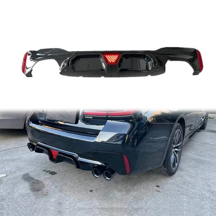 Car Craft Compatible With Bmw 5 Series G30 G38 F90 2018-2023 M Sport M5 Rear Bumper Lip Diffuser Skirt F1 M5 Style With Led Light G30/38-040/041 Gloss Black