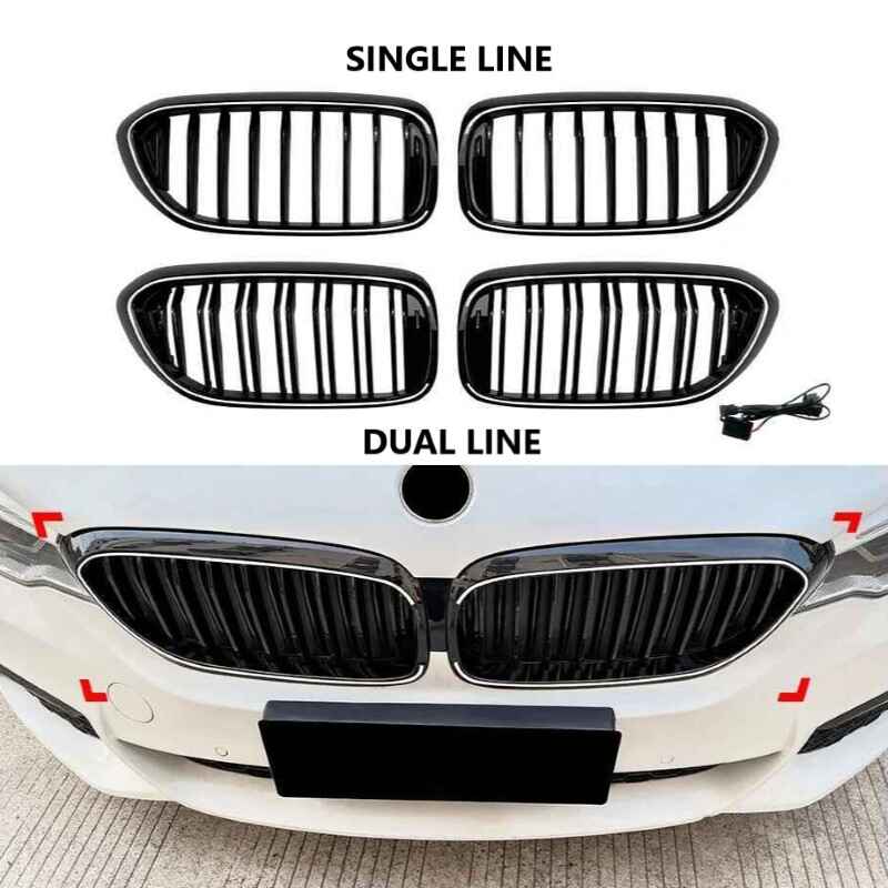 Car Craft Compatible With Bmw 5 Series G30 2017-2020 Front Bumper Show Mesh Grill Dual Line Bar Illuminated Led Light Zst-1463 Led Dual Glossy Black - CAR CRAFT INDIA