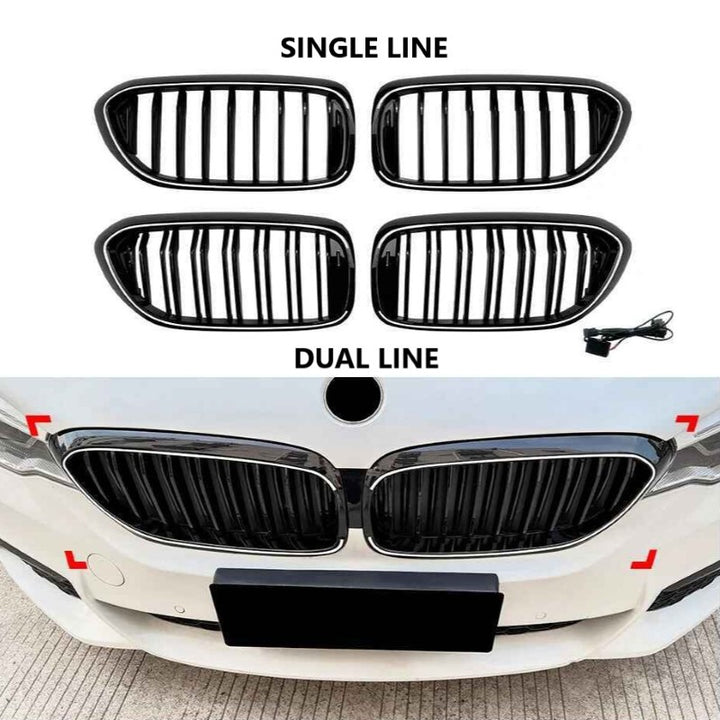 Car Craft Compatible With Bmw 5 Series G30 2017-2020 Front Bumper Show Mesh Grill Single Line Bar Illuminated Led Light Zst-1463 Led Single Glossy Black - CAR CRAFT INDIA
