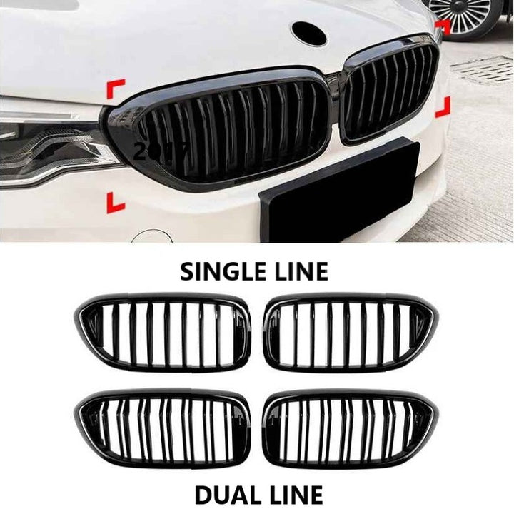 Car Craft Compatible With Bmw 5 Series G30 2017-2020 Front Bumper Show Mesh Grill Dual Line Bar Zst-1463 Dual Glossy Black - CAR CRAFT INDIA