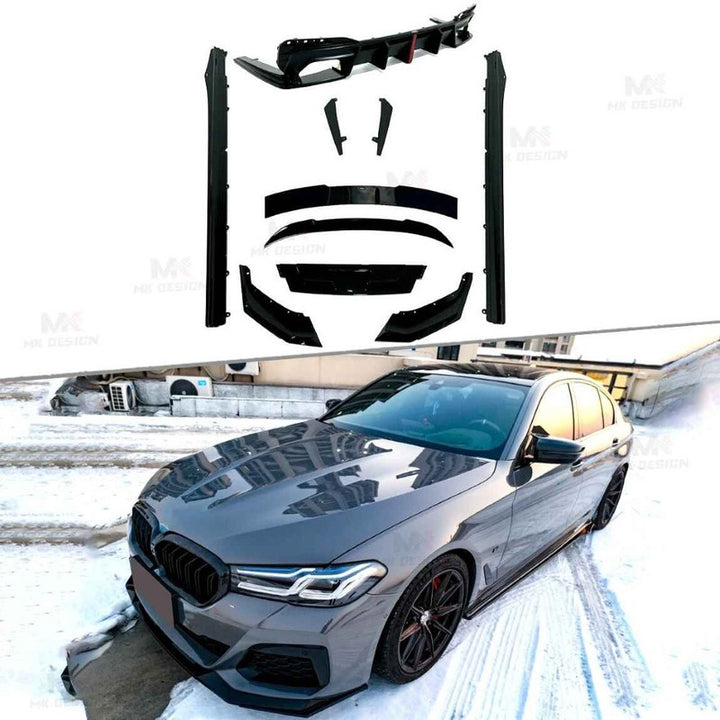 Car Craft Comptible With Bmw 5 Series G30 Lci 2021+ M Sport M5 Front Bumper Upgraded Bodykit Body Kit Skirts Splitter Front Rear Lip Diffuser Side Skirts Spoiler Trims Cannards Vten Style CC-9081