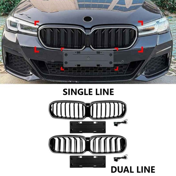Car Craft Compatible With Bmw 5 Series G30 Lci 2021-2024 Front Bumper Show Mesh Grill Single Line Bar Illuminated Led Light Zst-1464 Led Single Glossy Black - CAR CRAFT INDIA