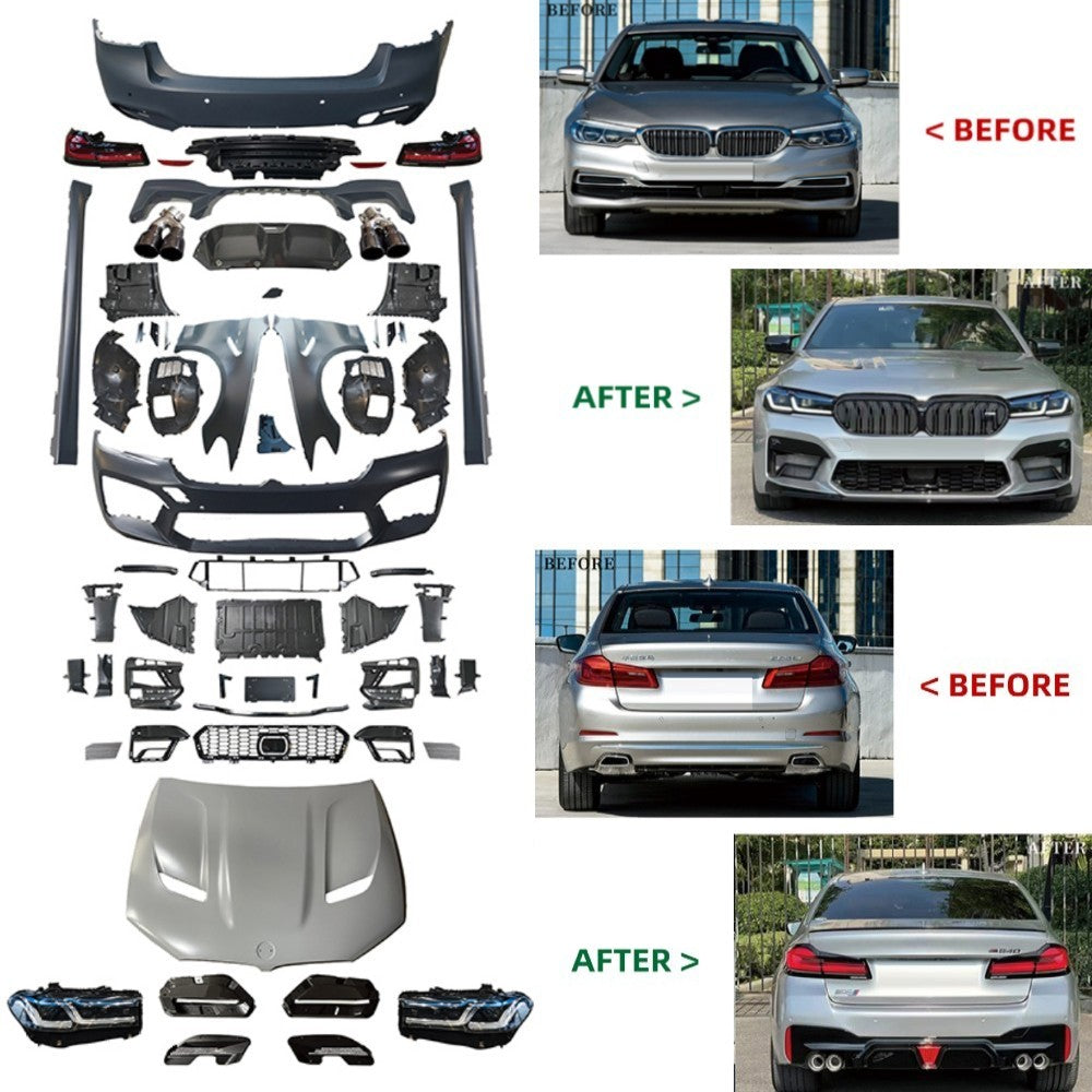 Car Craft Compatible With Bmw 5 Series G30 2017-2020 To G30 F90 Lci 2021+ M5 M5Cs M Sports Upgrade Facelift Conversion Bodykit Bumper Cs Hood Trunk Headlight Taillight CC-6344