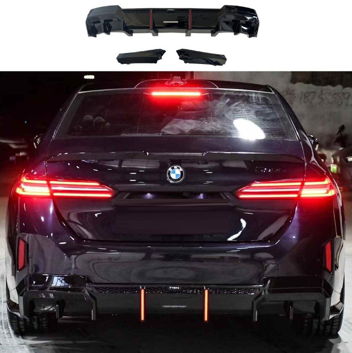 Car Craft Compatible With Bmw 5 Series G60 2024+ After Rear Bumper Lip Diffuser Splitter Skirts Trim V Ten Vten Style With Led Light - CAR CRAFT INDIA