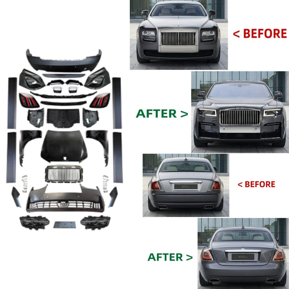 Car Craft Compatible With Rolls Royce Ghost 1 2010-2014 Upgrade Facelift Convert To Ghost 5 2025 Bodykit Front Rear Bumper Side Skirt Headlight Taillight Skirt Fender Hood Grill Trim Skirts - CAR CRAFT INDIA