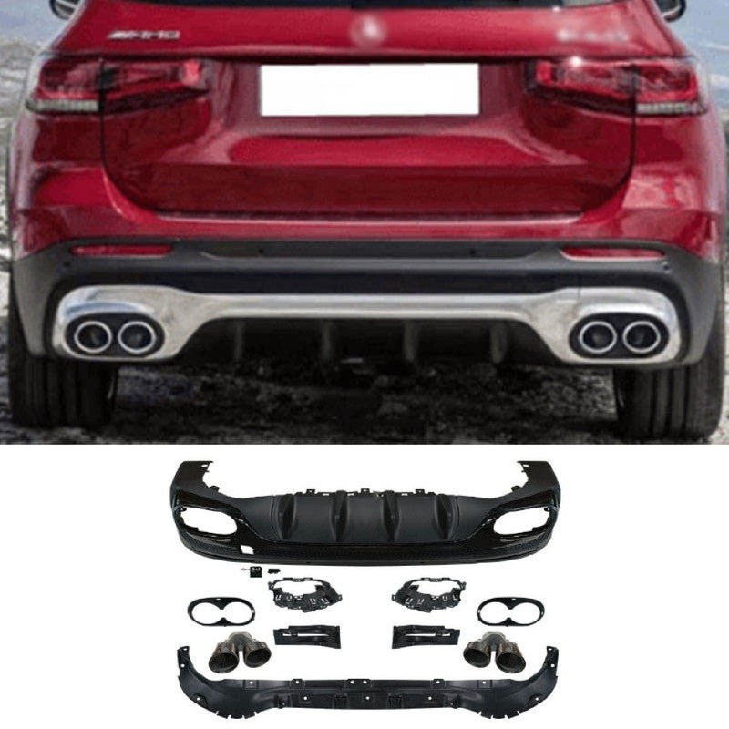 Car Craft Compatible With Mercedes Benz Glb W247 X247 2020-2024 Upgrade Convert To Glb45 Amg Bodykit Rear Bumper After Lip Diffuser Skirt With Exhaust Pipe Tip Black Gc X247-010 Gc X247-012