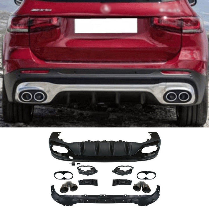 Car Craft Compatible With Mercedes Benz Glb W247 X247 2020-2024 Upgrade Convert To Glb45 Amg Bodykit Rear Bumper After Lip Diffuser Skirt With Exhaust Pipe Tip Black Gc X247-010 Gc X247-012