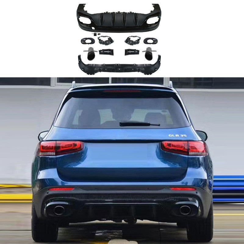 Car Craft Compatible With Mercedes Benz Glb W247 X247 2020-2024 Upgrade Convert To Glb35 Amg Bodykit Rear Bumper After Lip Diffuser Skirt With Exhaust Pipe Tip Black Gc X247-007 Gc X247-009