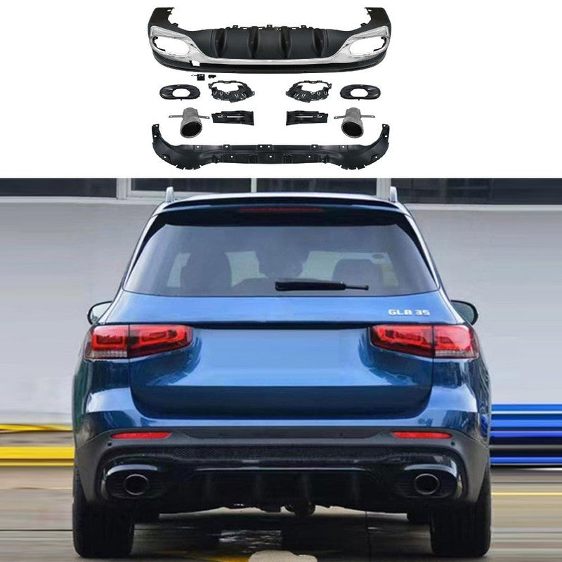 Car Craft Compatible With Mercedes Benz Glb W247 X247 2020-2024 Upgrade Convert To Glb35 Amg Bodykit Rear Bumper After Lip Diffuser Skirt With Exhaust Pipe Tip Silver Gc X247-007 Gc X247-008