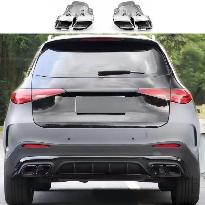 Car Craft Compatible With Mercedes Benz Glc W254 2023-2026 Upgrade Facelift Convert To Glc63 Amg Bodykit Rear Bumper Exhaust Pipe Tip Silver Gc W254-007