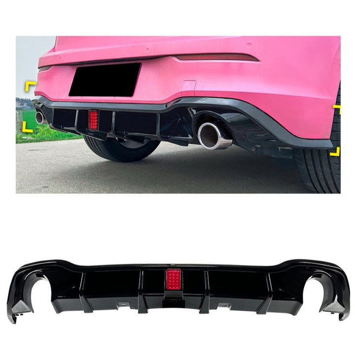 Car Craft Compatible With Volkswagen Vw Golf 8 2020-2026 Gti R Line Bumper Rear After Lip Diffuser  Trim Skirt F1 Style Led   Zst-535 Gb Usa CC-10950