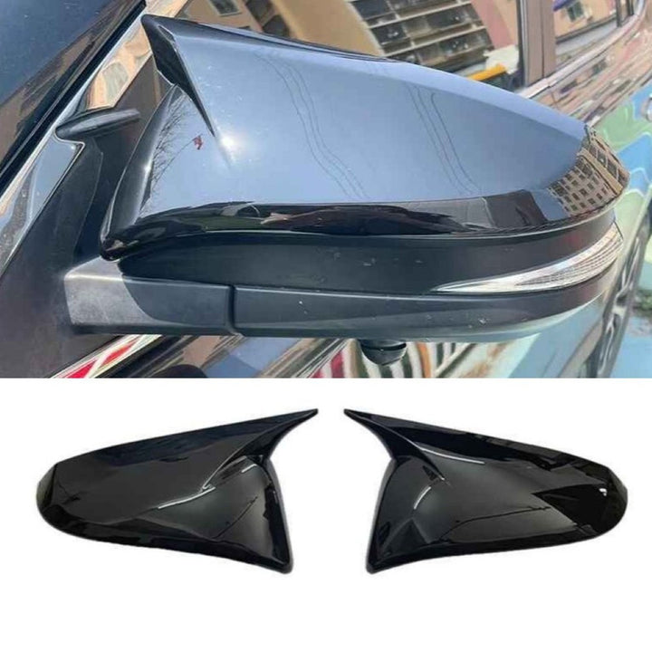 Car Craft Compatible With Toyota Innova Fortuner Hilux 2016-2023 Side Rear View Case Wing Cap Shell Housing Mirror Covers 3m Tape Pasting Style Glossy Black CC-11538