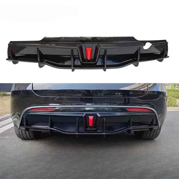 Car Craft Compatible With Tesla Modle Y 2017-2026 Rear After Bumper Lip Diffuser Skirt Trim F1 Led Light Style Glossy Black