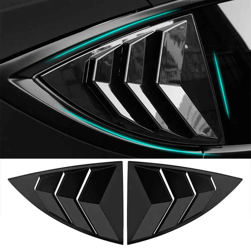 Car Craft Compatible With Tesla Model 3 Model Y 2017-2026 Car Rear Window Shutter Cover Louver Side Vent Trim Triangle Glossy Black