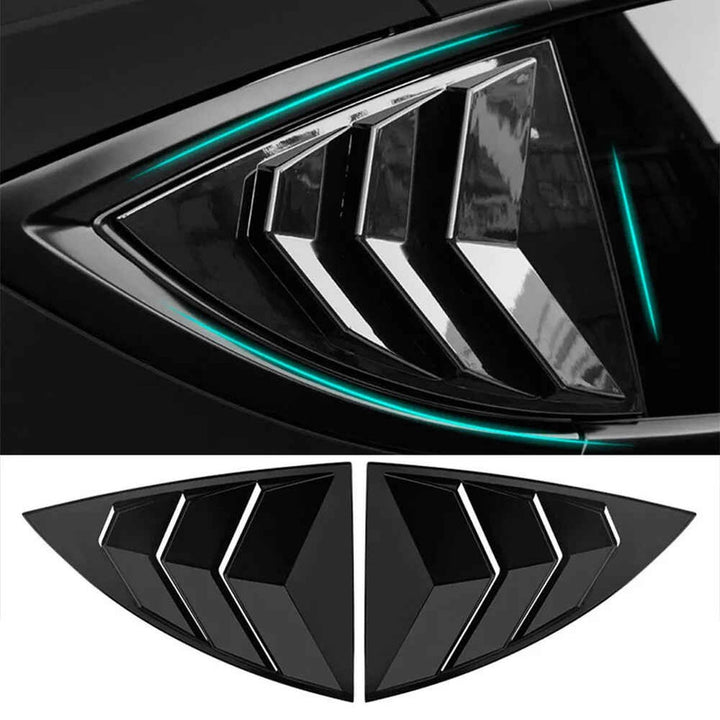 Car Craft Compatible With Tesla Model 3 Model Y 2017-2026 Car Rear Window Shutter Cover Louver Side Vent Trim Triangle Glossy Black
