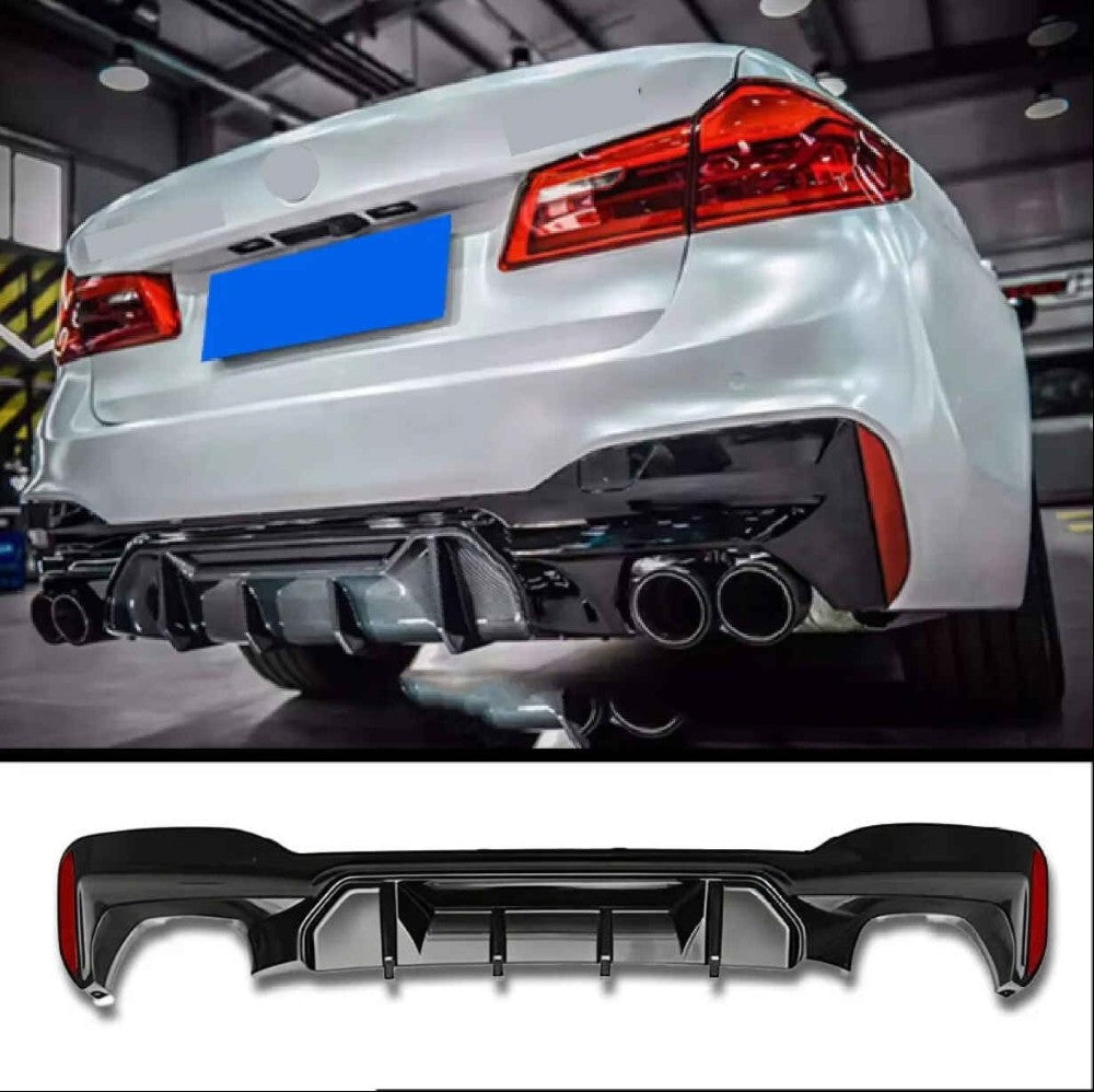 Car Craft Compatible With Bmw 5 Series Lci G30 G38 F90 2021-2023 M Sport M5 Rear Bumper Lip Diffuser Skirt 4 Line G30/38-055/056 Gb Gloss Black