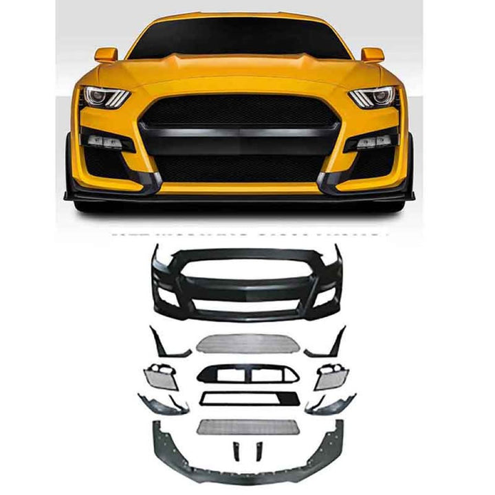 Car Craft Compatible With Ford Mustang 2015-2017 Upgrade Facelift Convert To Gt500 Bodykit Front Bumper Skirt Front Lip Gc Must-018